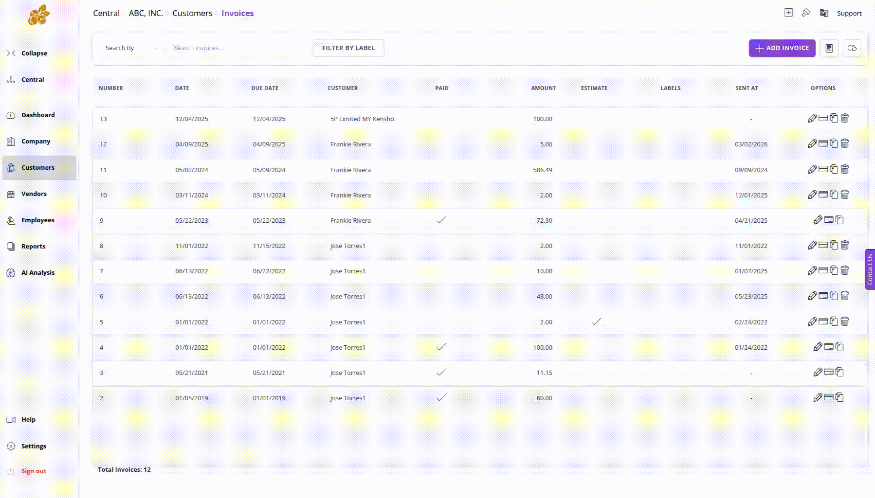 Invoice payments view in Accountberry