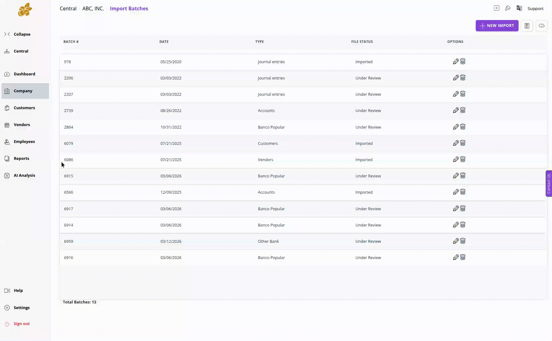 AI categorization for manual bank statement imports in Accountberry