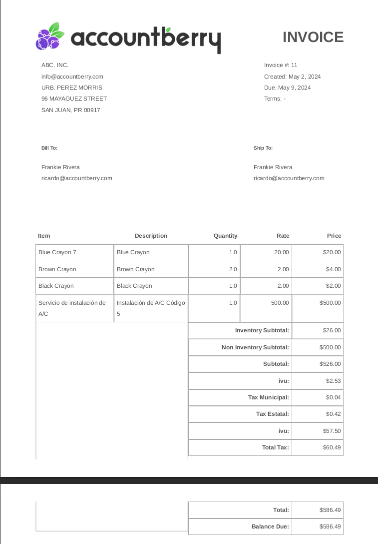 Previous invoice design in Accountberry