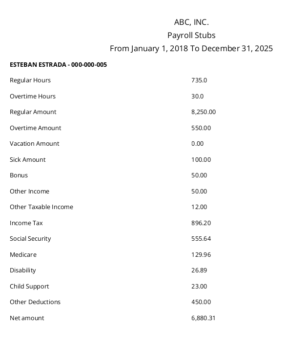 Previous payroll stub design in Accountberry