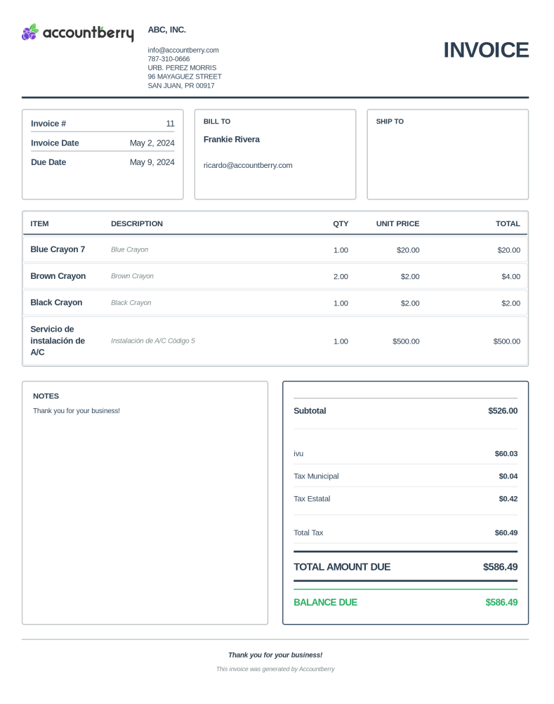 Updated invoice design in Accountberry