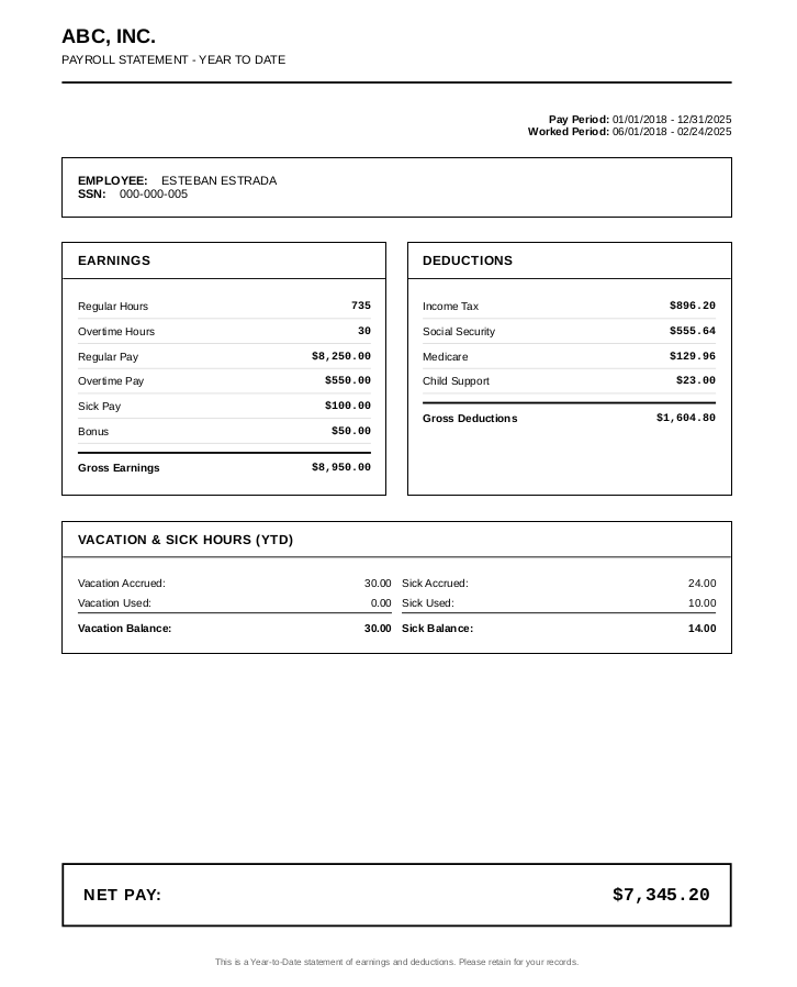 Updated payroll stub design in Accountberry